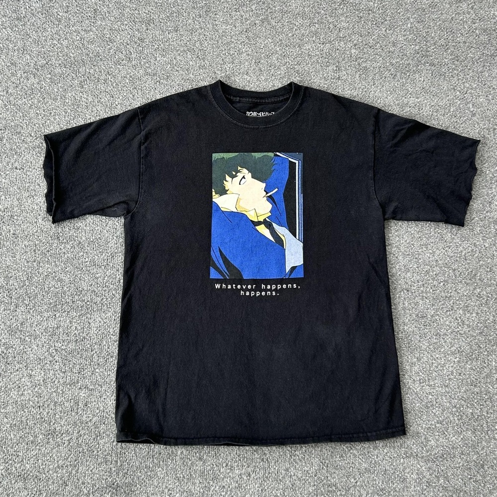Cowboy Bebop Shirt Mens Medium Black Spike Whatever Happens Graphic Anime Tee